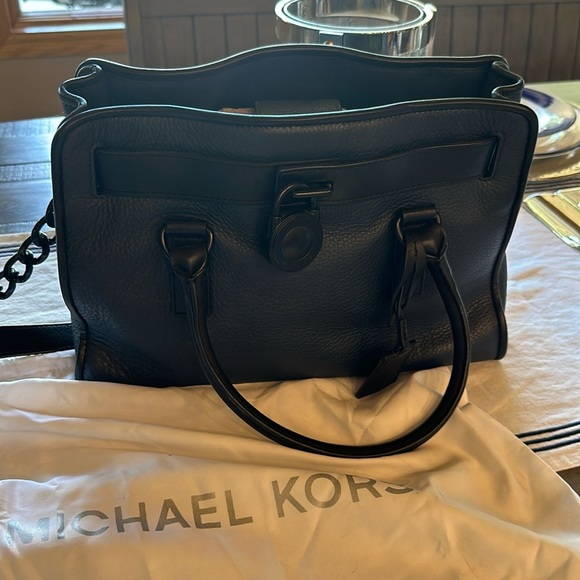 MICHAEL Michael Kors Handbags - Michael Kors Hamilton 2 way Satchel blue w/ black trim and hardware EUC w/dstbg